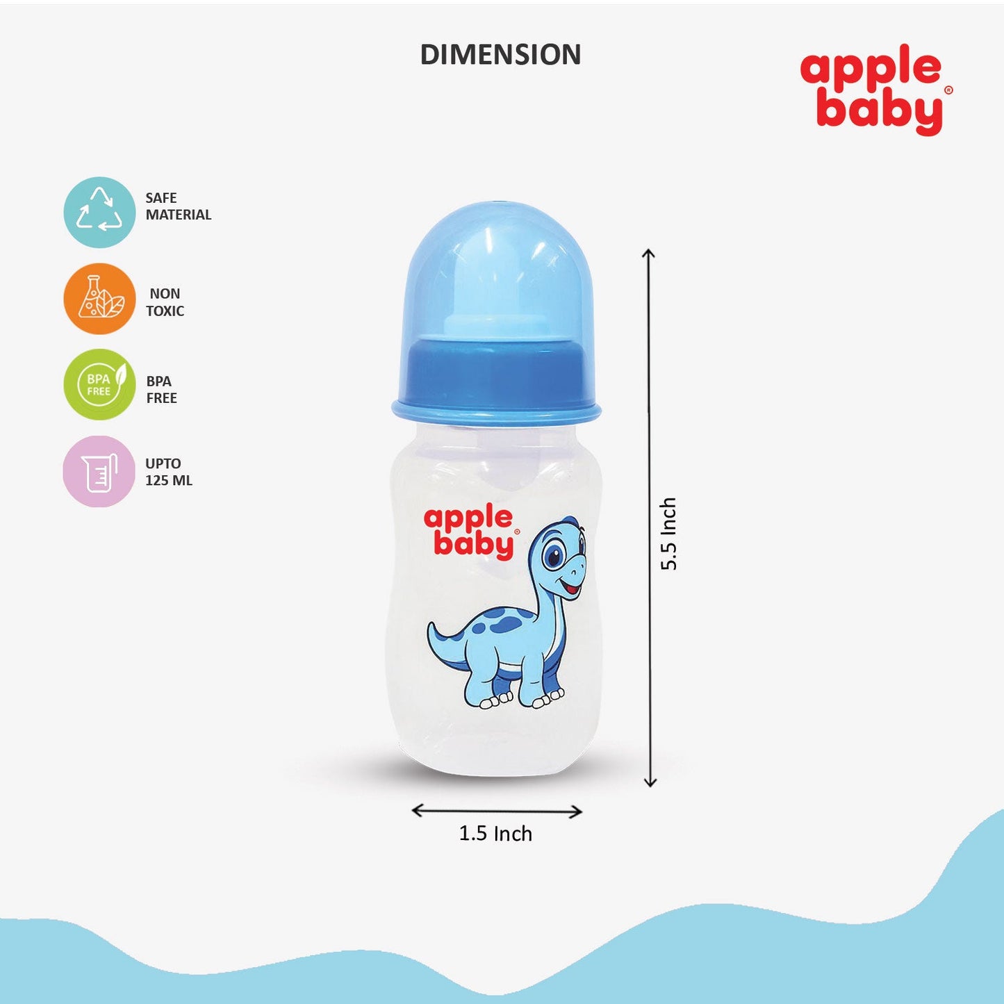 APPLE BABY FEEDING BOOTS BOTTLE WITH SPOUT 4OZ (125ML) 01A67 (Pack of 3)