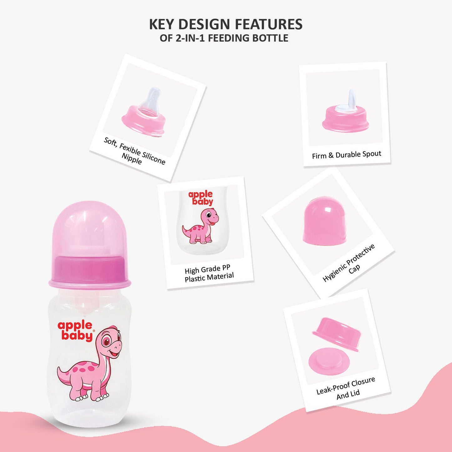 APPLE BABY FEEDING BOOTS BOTTLE WITH SPOUT 4OZ (125ML) 01A67 (Pack of 3)