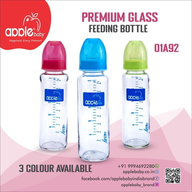 01A92_APPLE BABY PREMIUM GLASS  FEEDING BOTTLE 8oz / 250 ML
