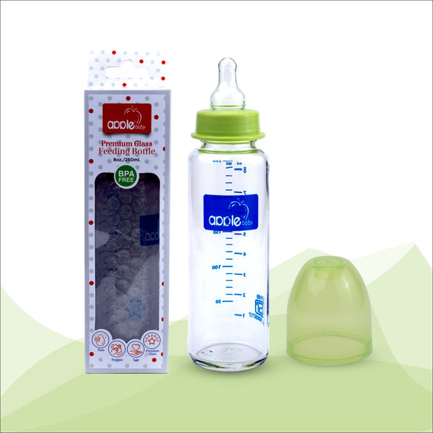 01A92_APPLE BABY PREMIUM GLASS  FEEDING BOTTLE 8oz / 250 ML