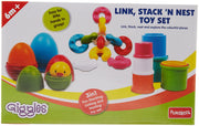 Giggles - Link Stack N Nest Toy Set , Multicolour 3 in 1 gift set, Develops motor skills , 6 months & above, Infant and Preschool Toys