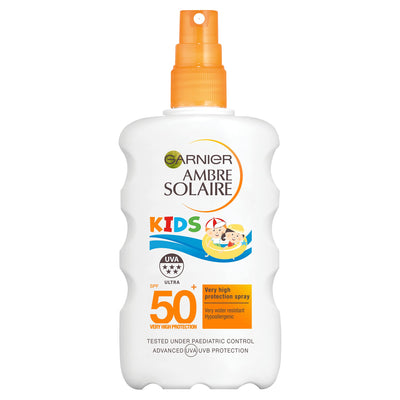 Garnier Ambre Solaire Kids Water Resistant Sun Cream Spray SPF50+, High Sun Protection Kids Suncream Spray SPF50+ 200 ml
