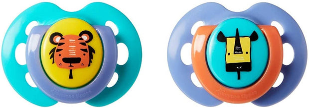 Tommee Tippee Fun Style Soothers, 0-6m, 2 Pack, Symmetrical Orthodontic Design, BPA-Free Silicone, Colours May Vary